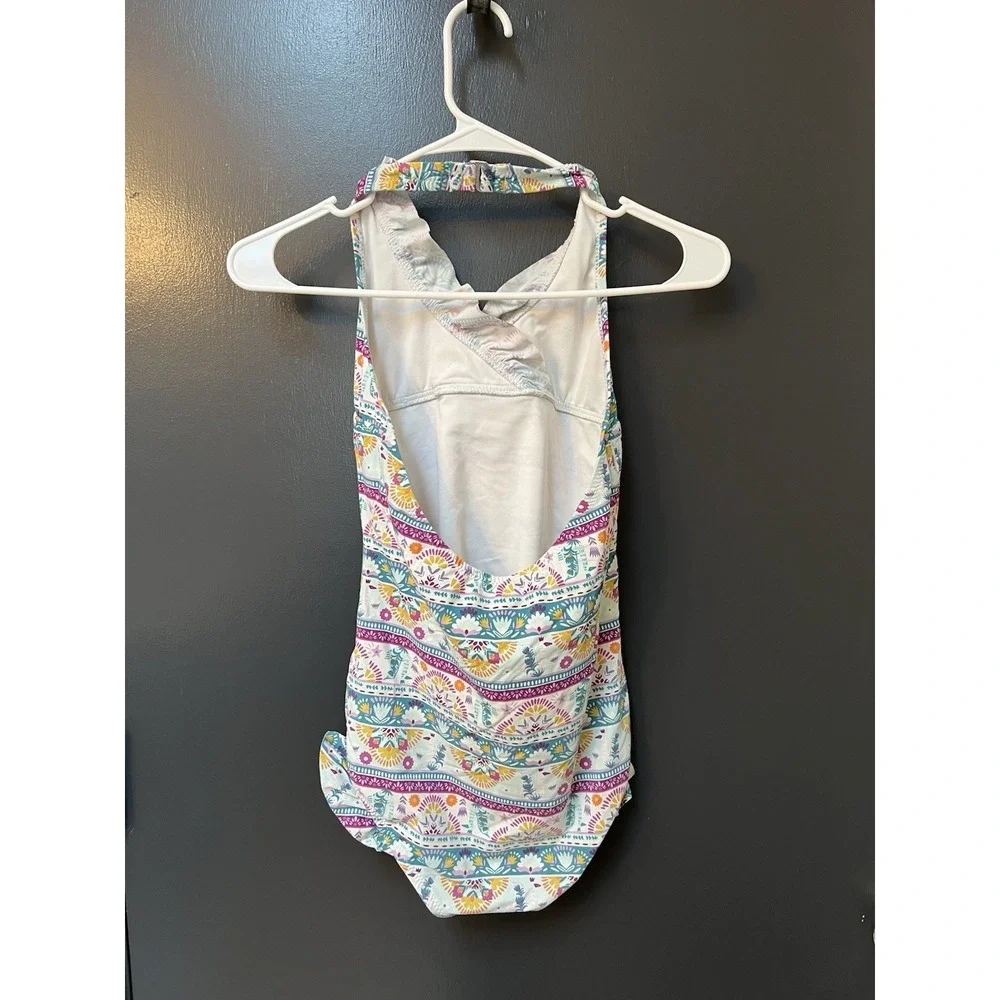 Garnet Hill Kids Girls' Sz 14 Ruffle-Trimmed Halter One-Piece Swimsuit